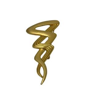 Vintage Art deco M JENT Goldtone Polished Curving Ribbon Pin Brooch Rare